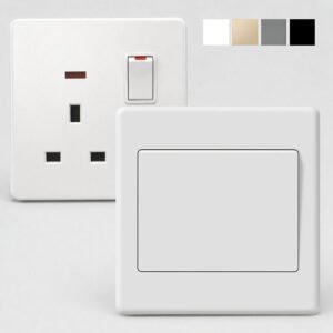 White A3 Series UK Socket with Inner-Rim Frame and Large Rocker Switch