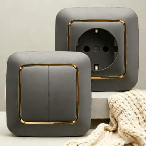 Grey F200 Modular Gangable EU Socket and Switch Combination