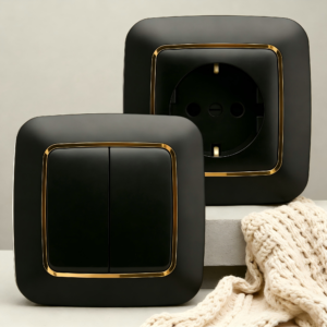 Matte Black F200 Modular Gangable EU Socket and Switch Combination