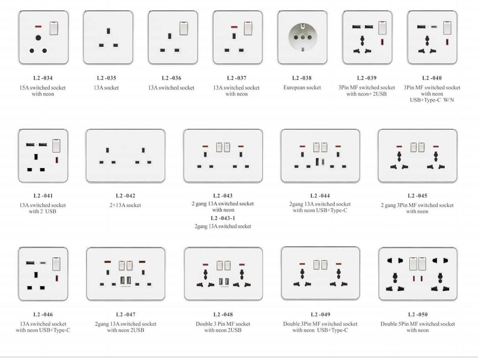 L2_03 L2 Series, Grey,Gold,White,Black,86/146 Type,British Standard