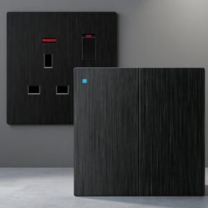 Black Brushed T1 PRO Series Frameless UK Socket with Red Indicator Light