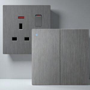 Grey Brushed T1 PRO Series Frameless UK Socket with Blue Indicator Light