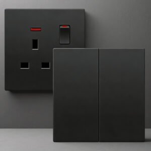 Matte Black T1 Series Frameless UK Socket with Flush-Mount Design