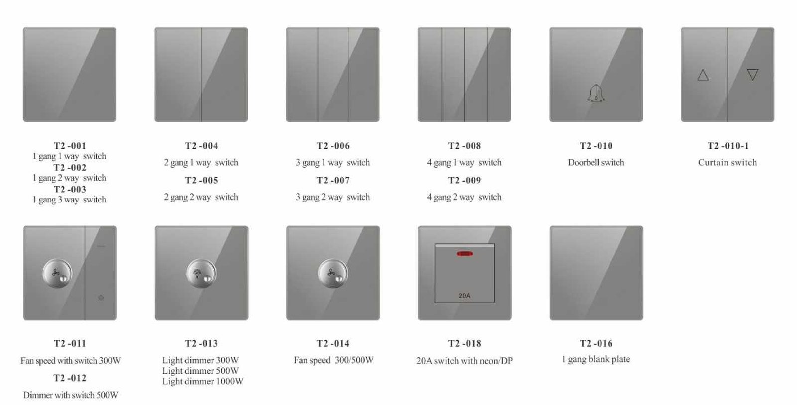 T2-_01 T2 Series, White, Tempered Glass,86/146 Type,British Standard