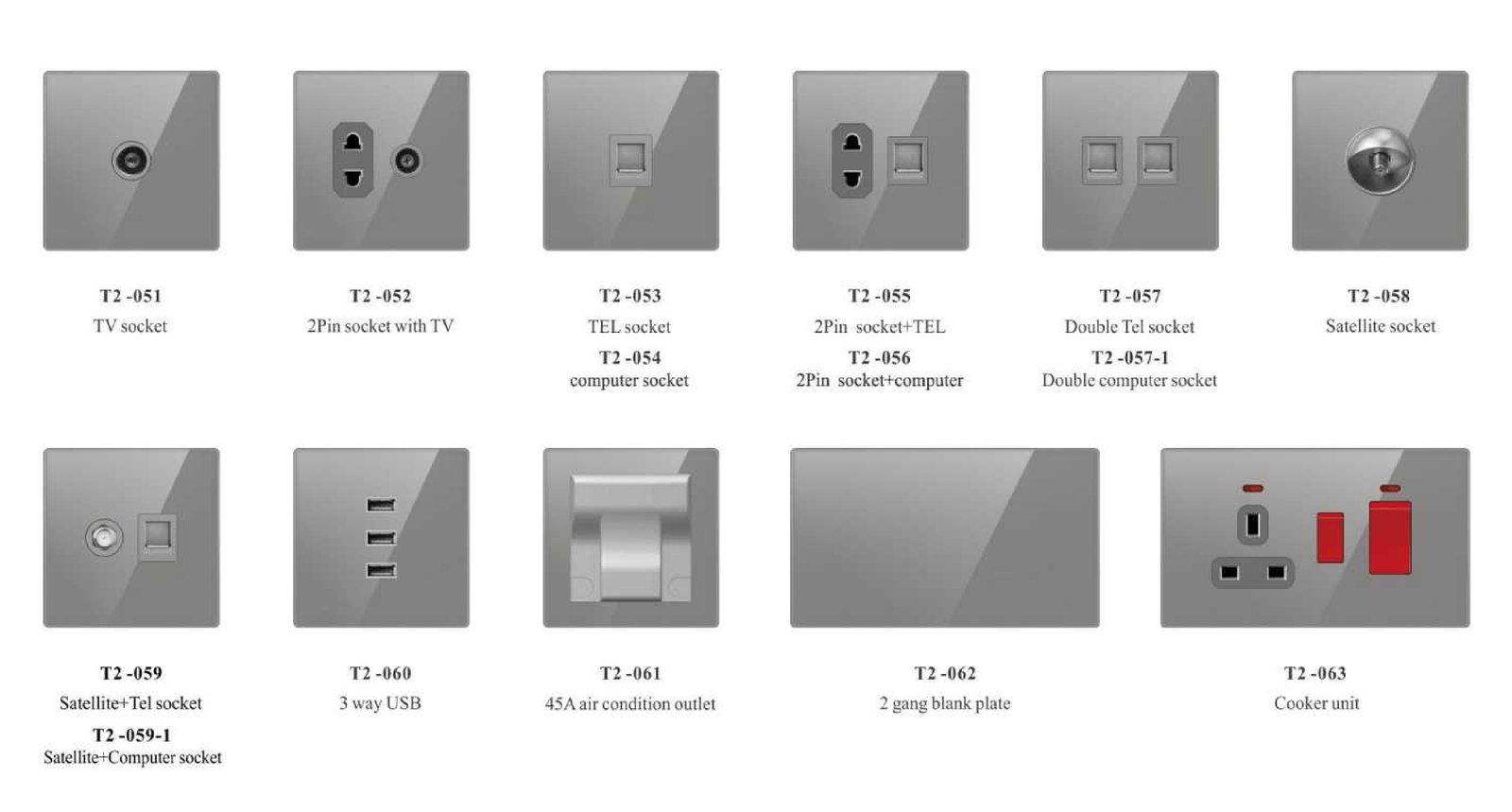 T2-_04 T2 Series, White, Tempered Glass,86/146 Type,British Standard