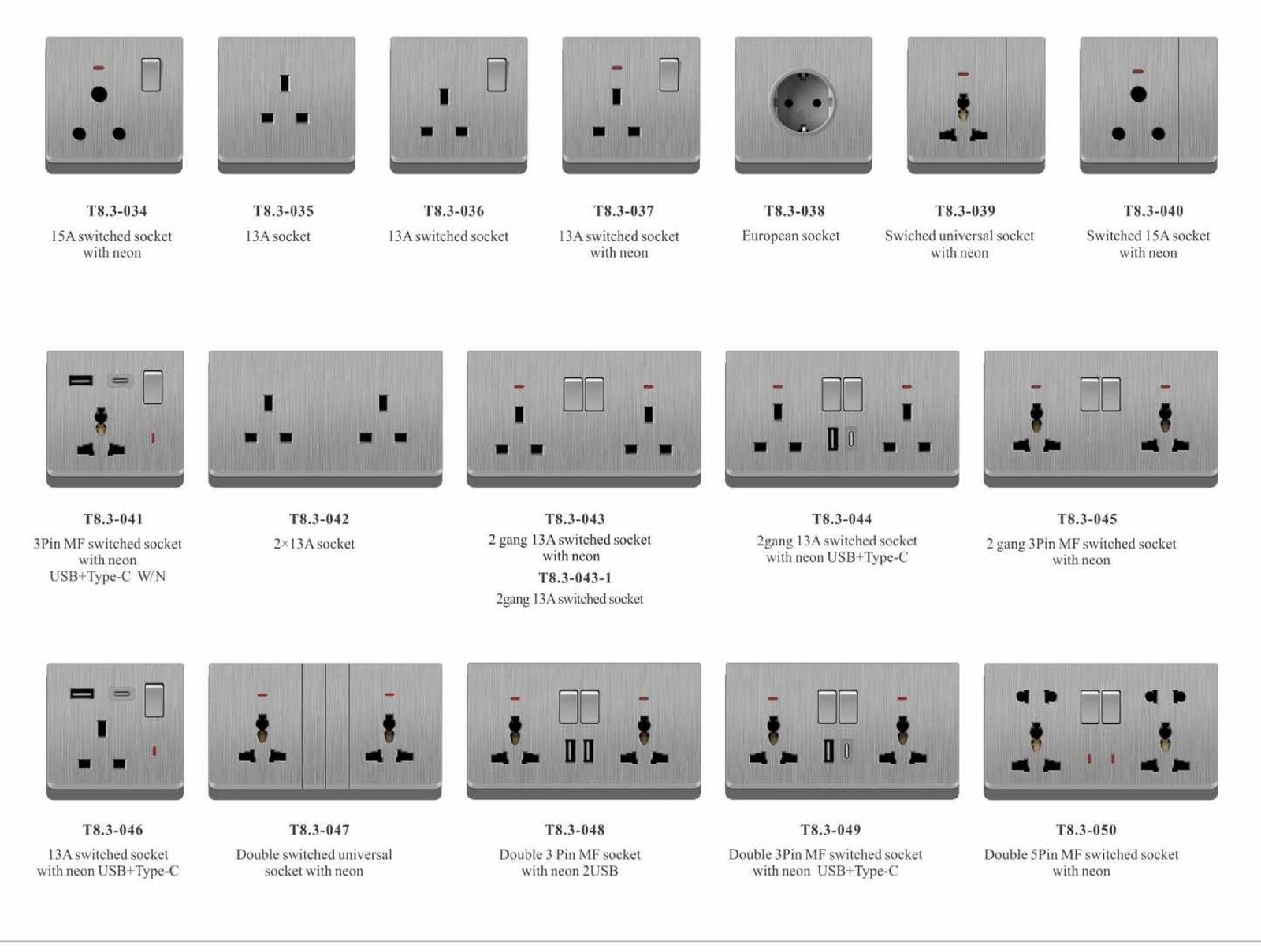 T8_03 T8.3 Series, Grey,Gold,White,Black,86/146 Type,British Standard