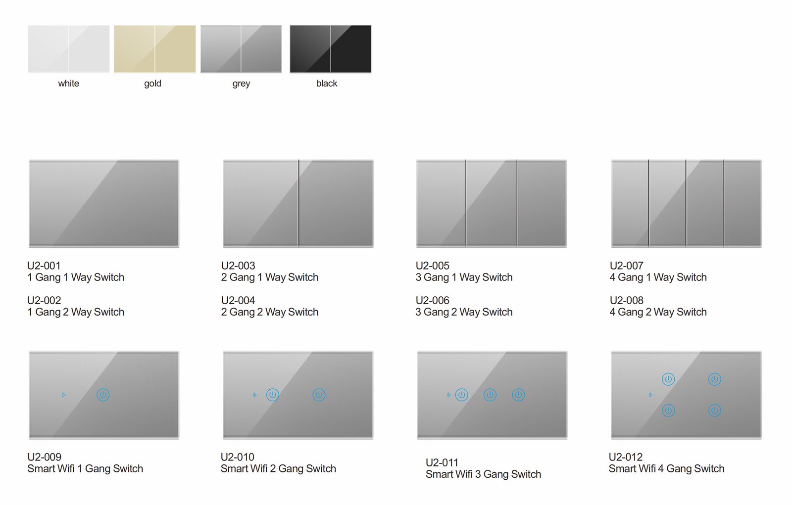 U2_01 U2 Series, Grey,Gold,White,Black,Tempered Glass,118 Type, American Standard