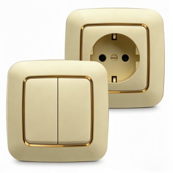 主图：双开开关与德式插座组合333 F200 Series, Gold, Modular Design -European Standard Schuko socket