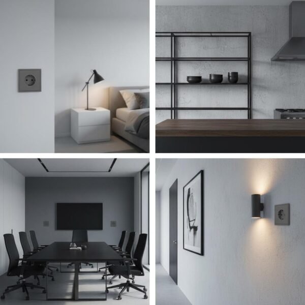 多场景图：不同空间应用 F300 Series, Grey, Modular Design -European Standard Schuko socket