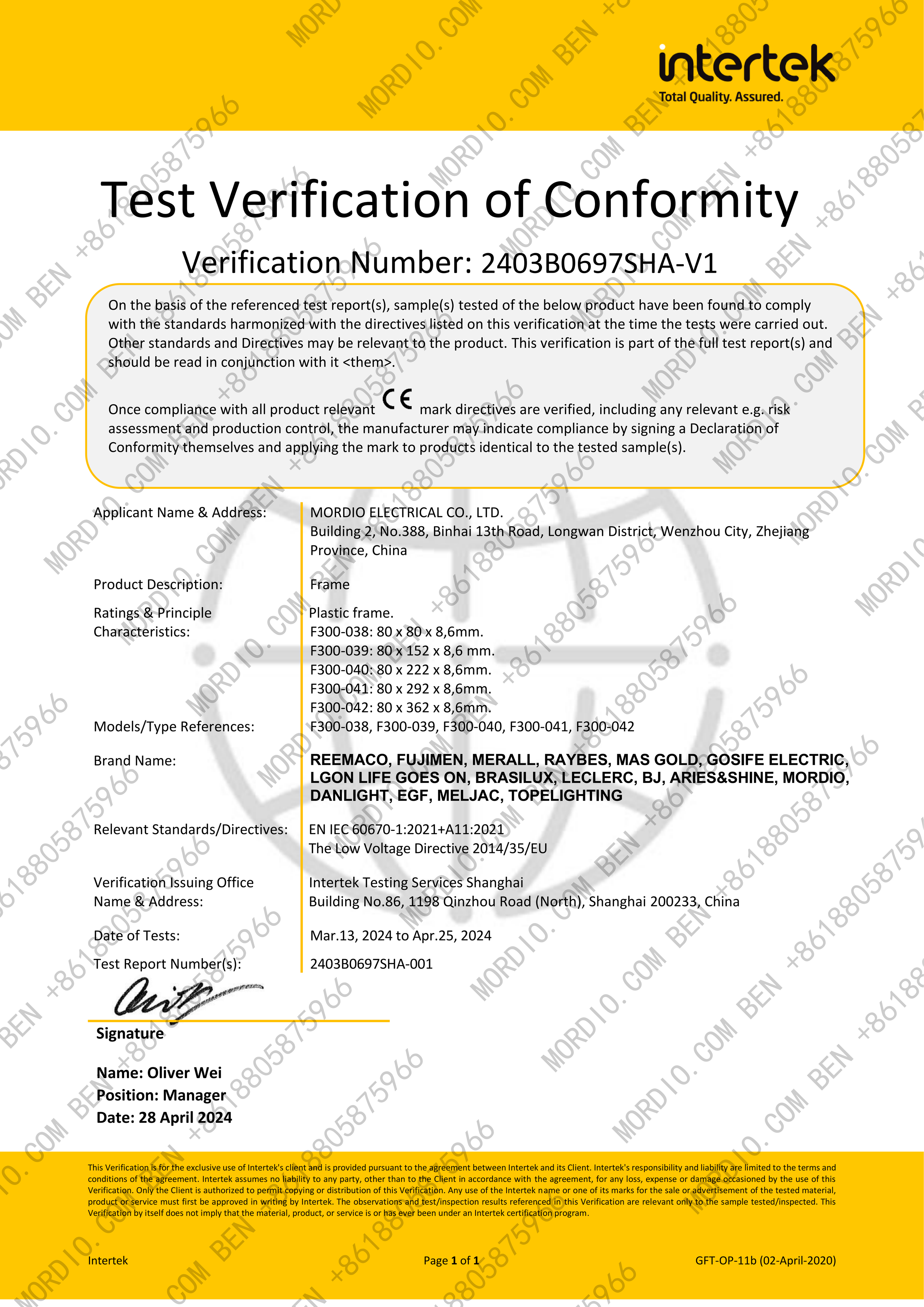 Certificado 2403B0697SHA-V1