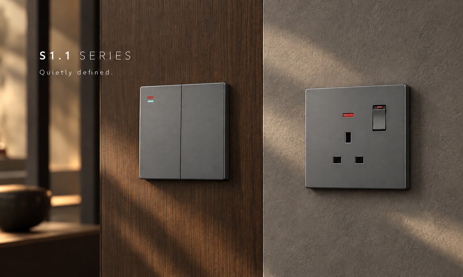 S1.1 grey double rocker switch and British socket