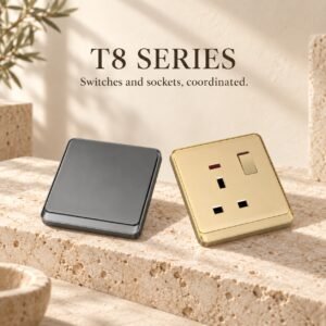 T8 grey switch and gold UK socket collection