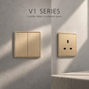 V1 gold double rocker switch and UK socket