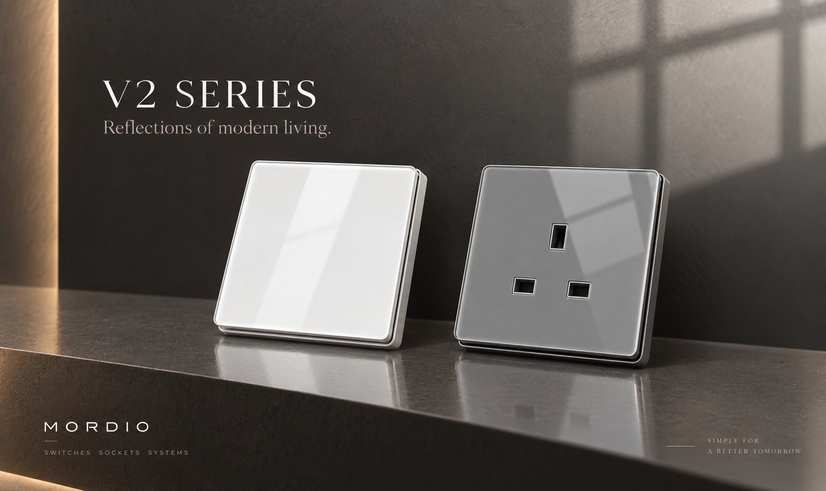 V2 white rocker switch and grey UK socket